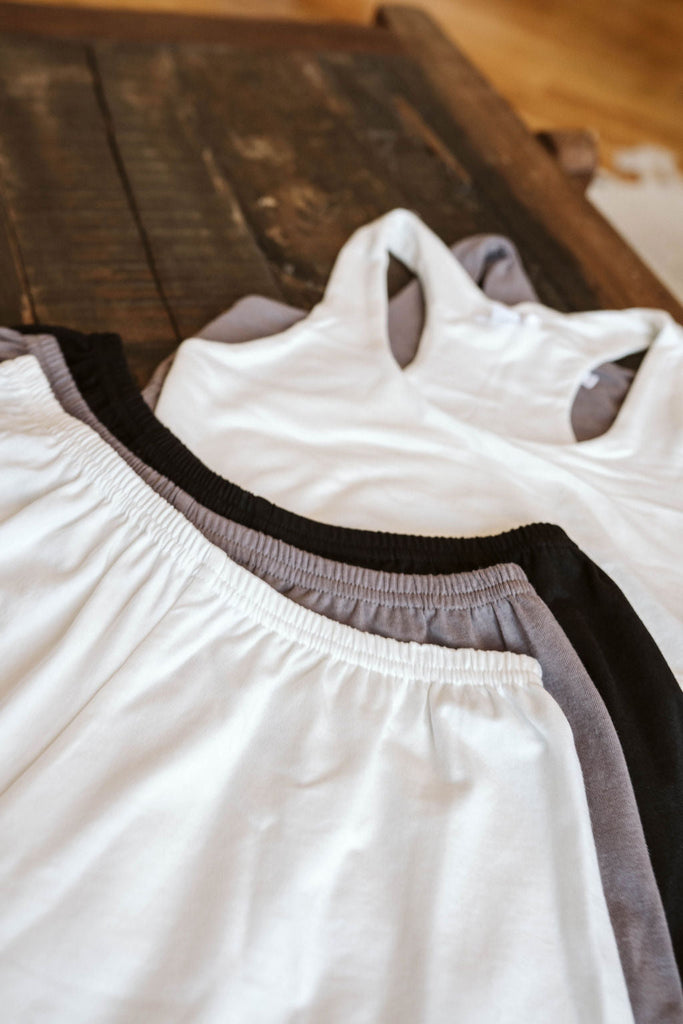 Tencel lounge shorts in ivory, grey and black, Canadian made women's loungewear